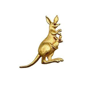 Vintage Avon Kangaroo Pin Brooch Articulated Baby and Tail Gold Tone Figural Pin